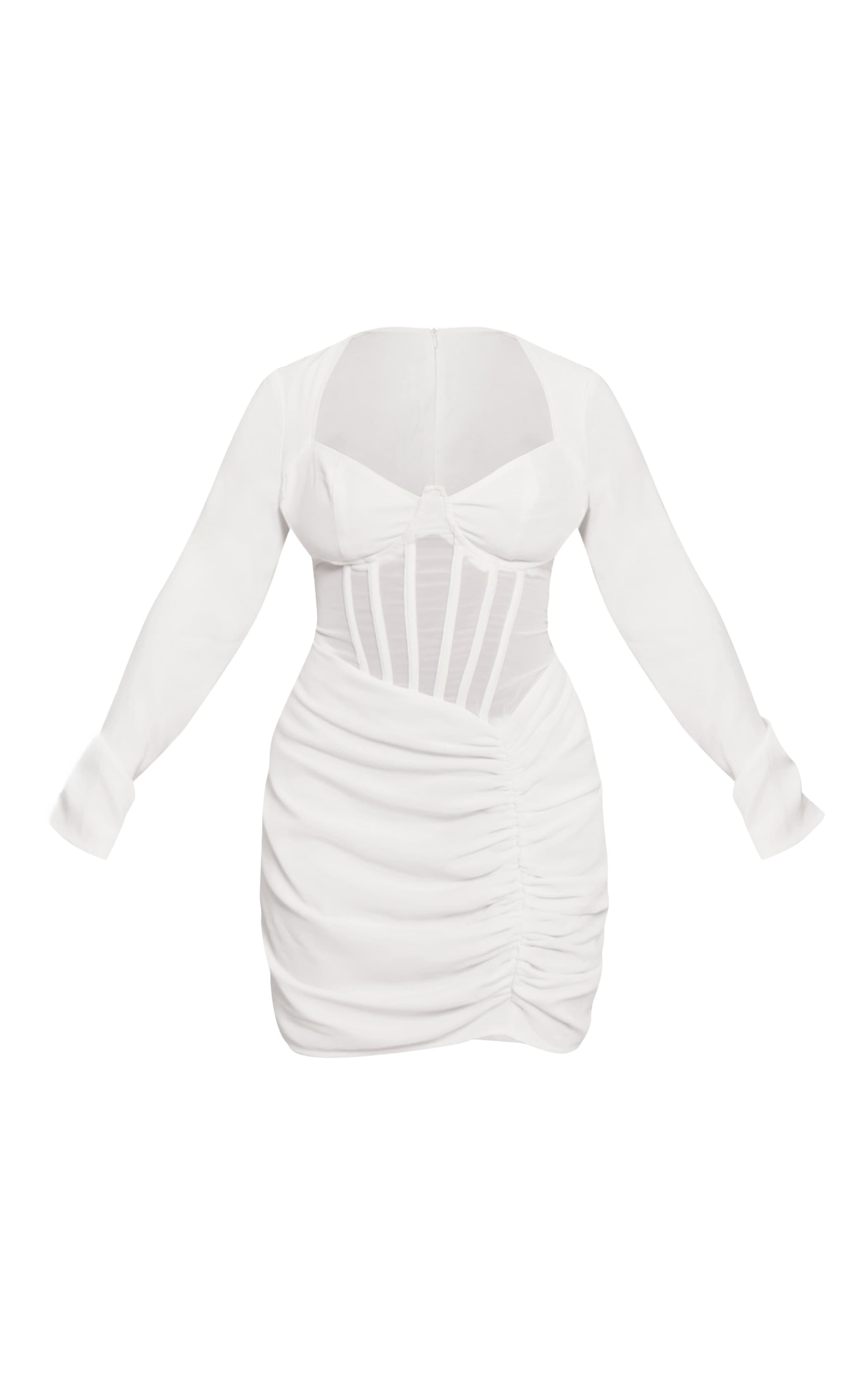 Shape White Corseted Ruched Mesh Insert Side Mini Dress image 5
