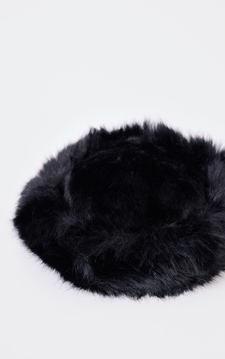  Black Faux Fur Fluffy Trim Bucket Hat image 3