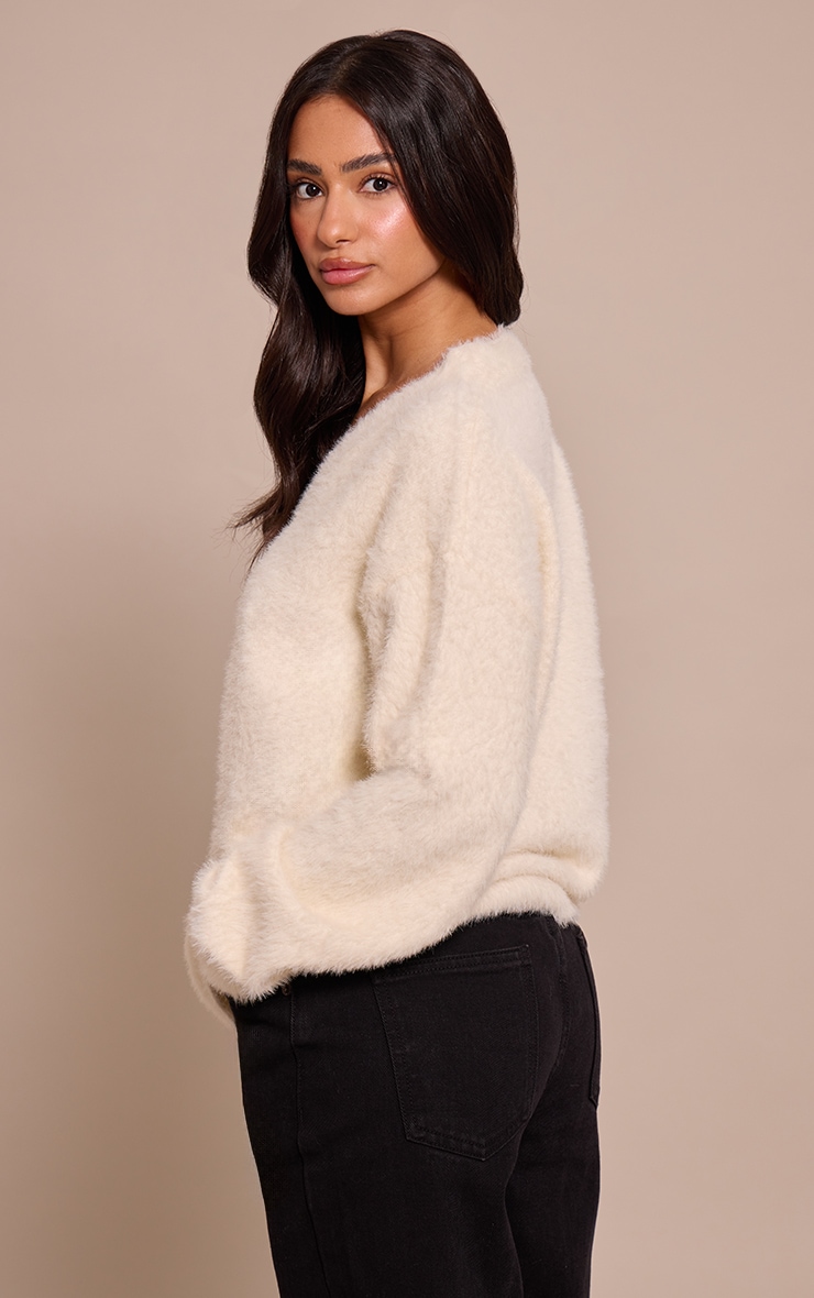Petite Cream Asymmetric Button Up Jumper image 2
