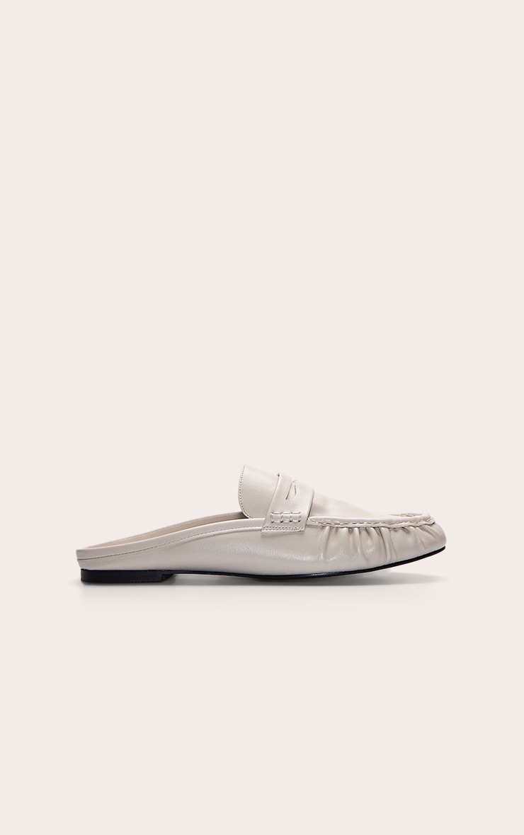 Cream Ruched Round Toe Loafer Mule image 2