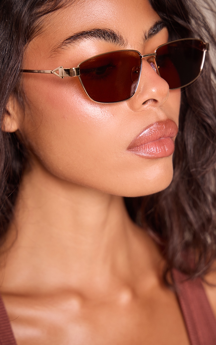 Gold Metal Frame Square Angled Sunglasses