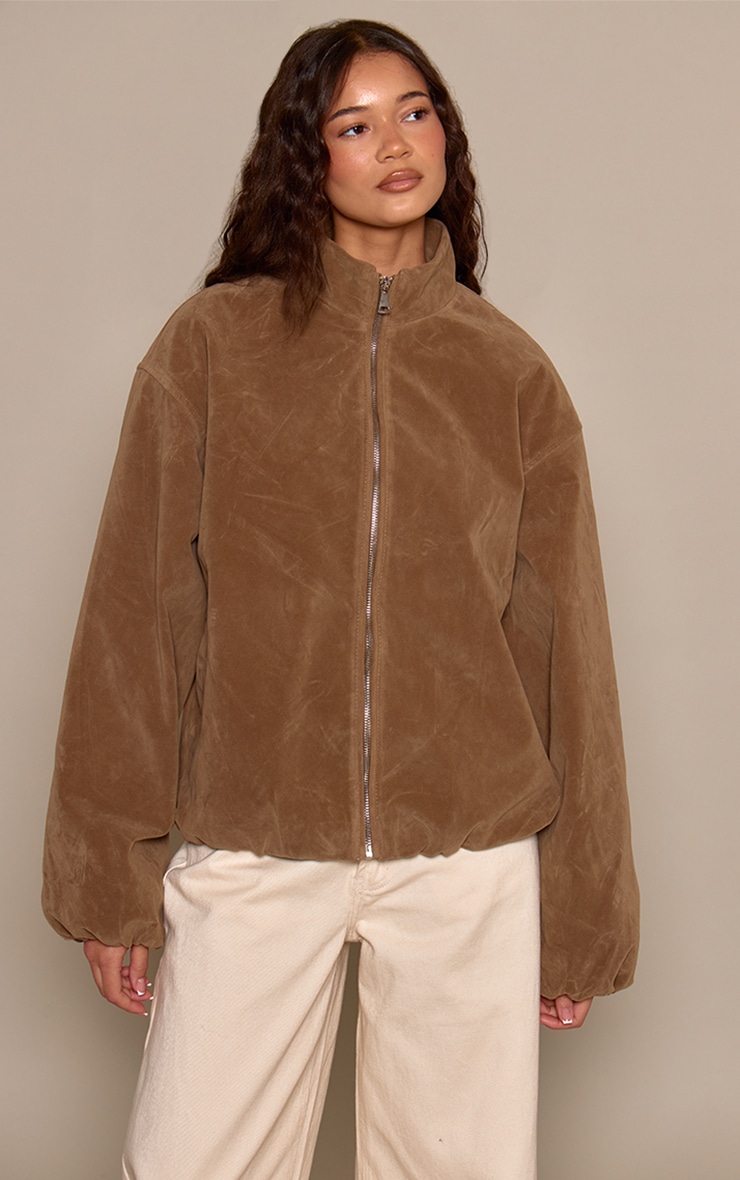 Mushroom Faux Suede Bomber Jacket image 4