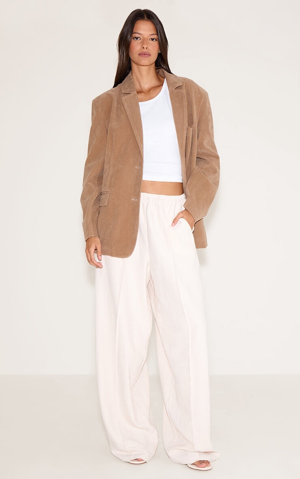 Beige Peachskin Wide Leg Pants
