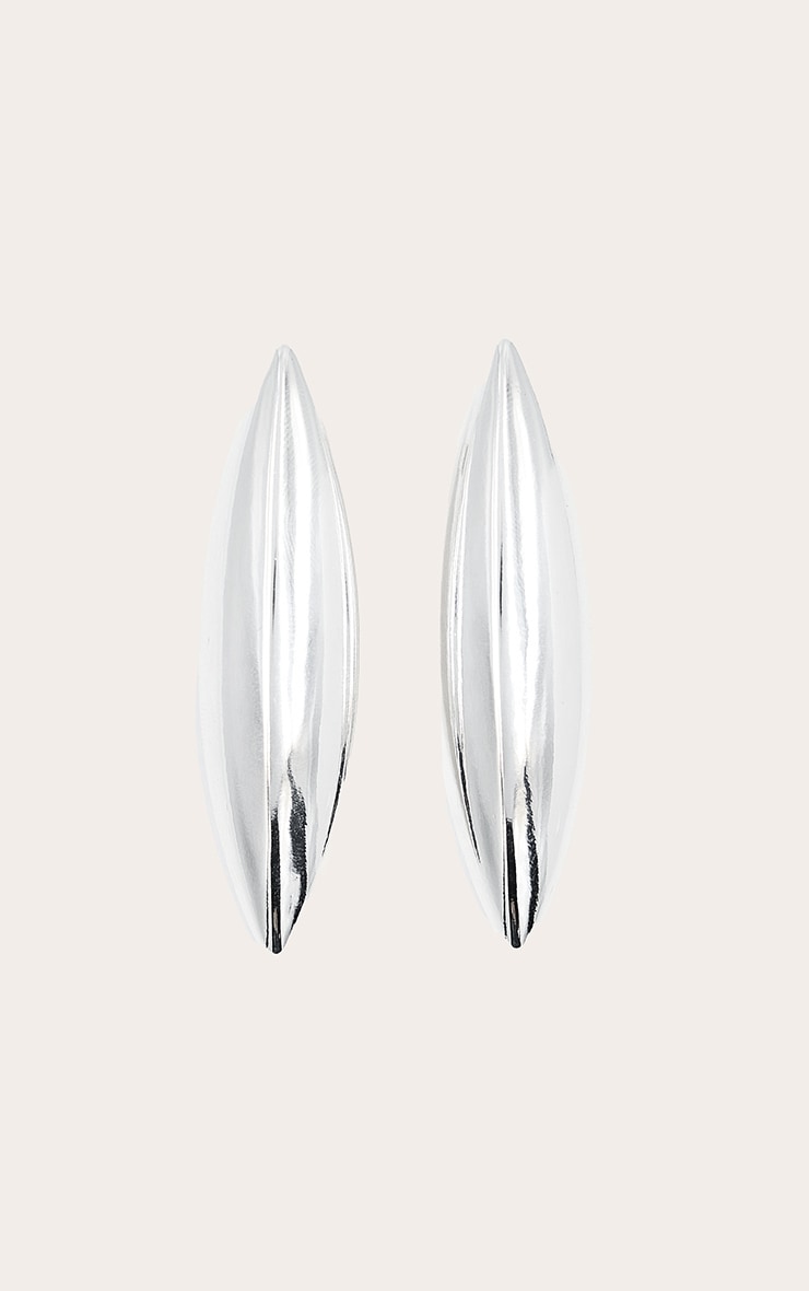 Silver Elongated Petal Stud Earrings image 2
