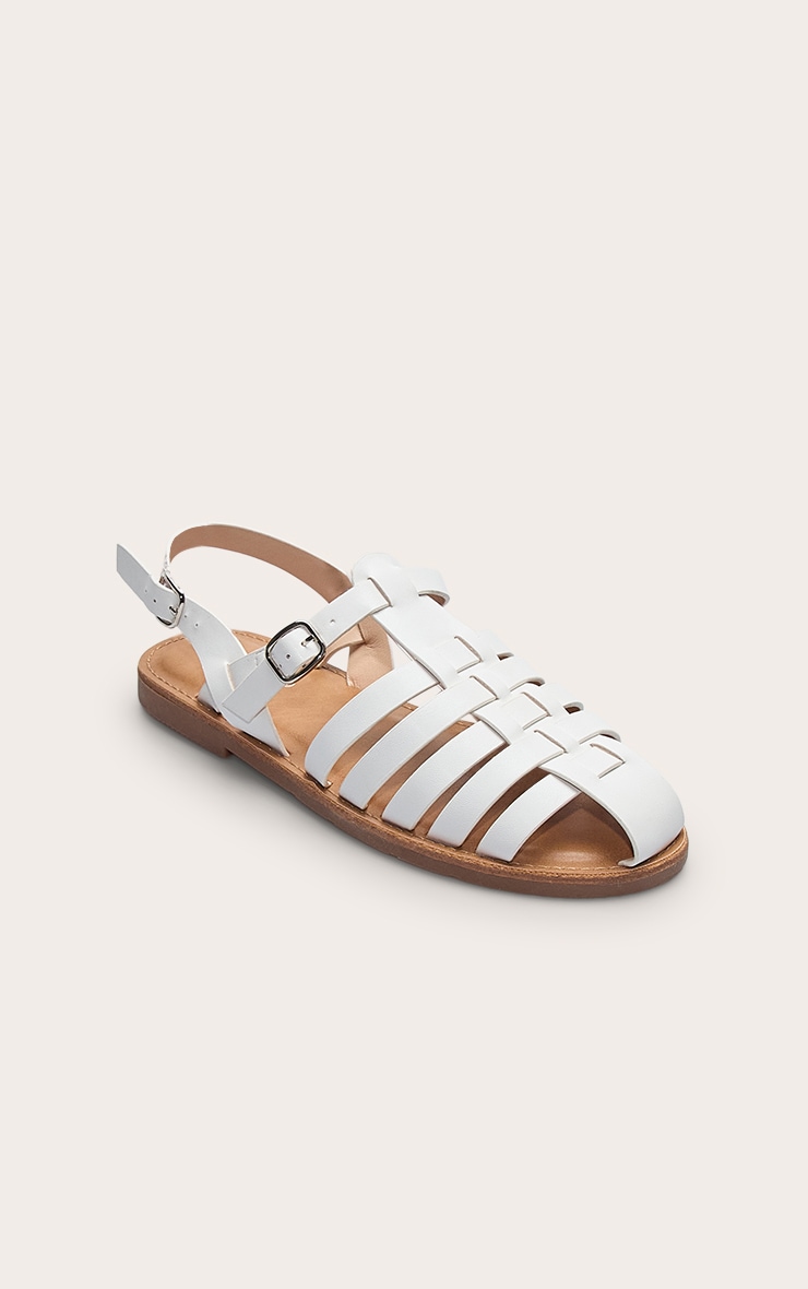 White Faux Leather Gladiator Cage Flat Sandals image 2