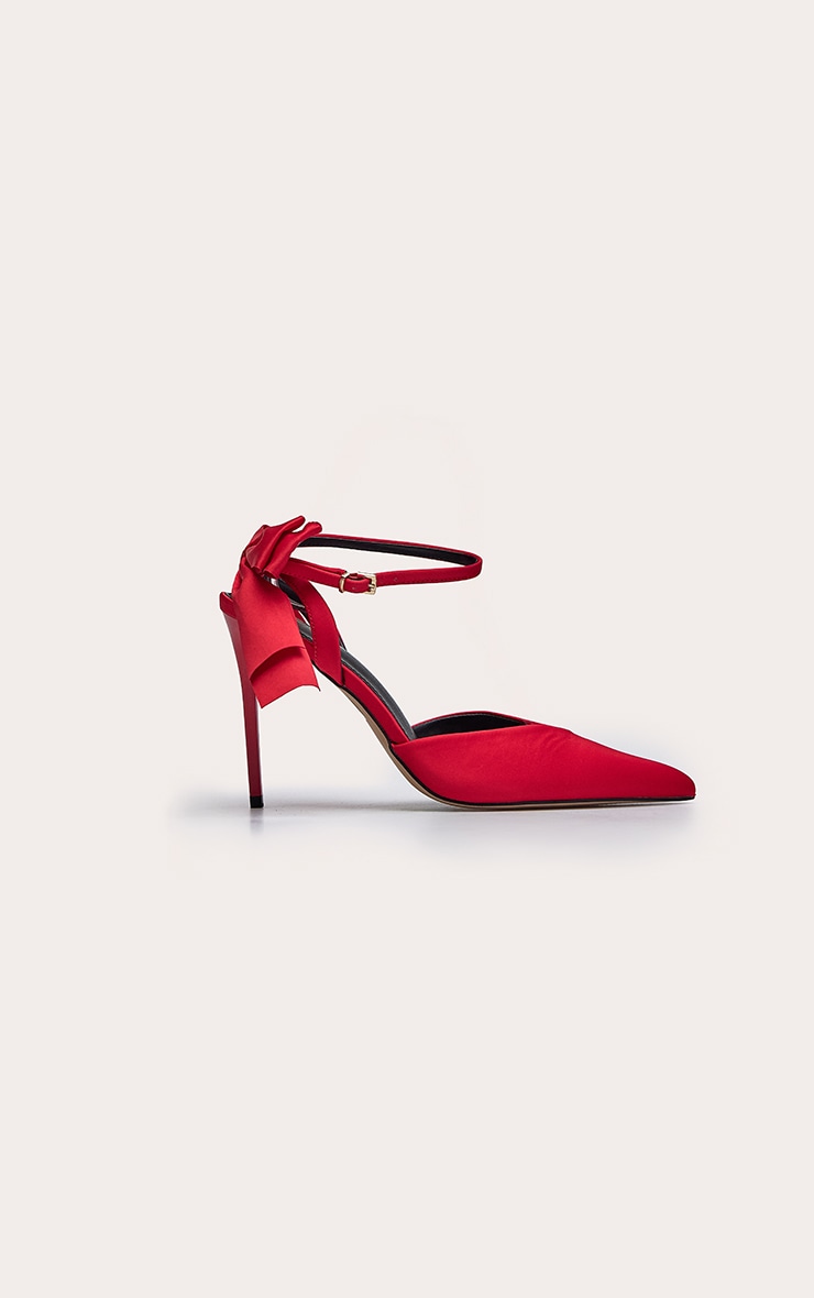 Red Satin Bow Detail Heeled Sandal