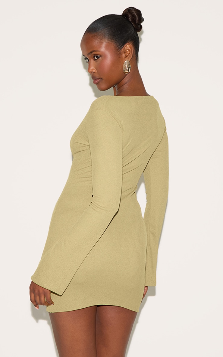 Olive Onion Skin Boat Neck Flute Sleeve Mini Dress image 2