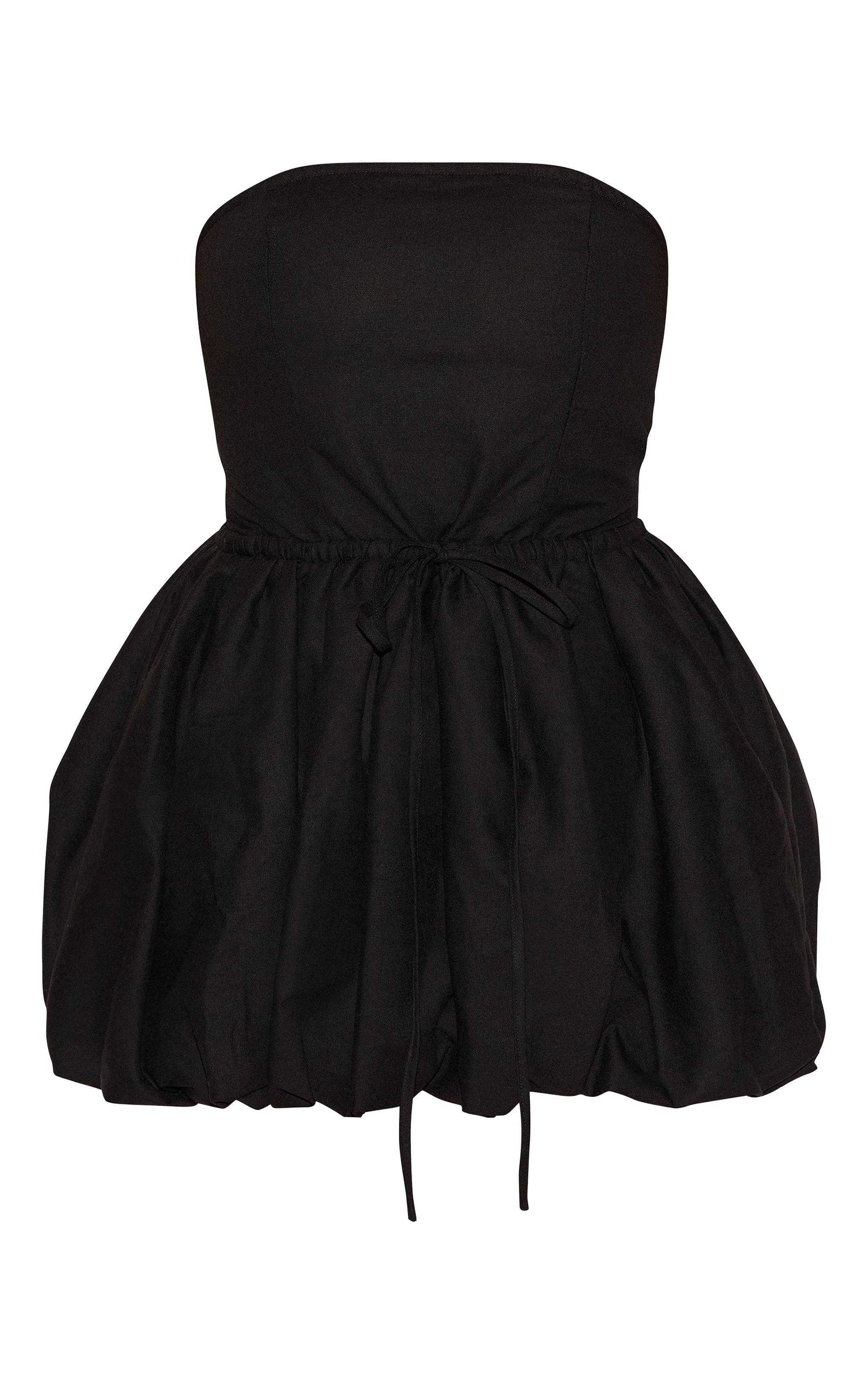 Plus Black Linen Bandeau Tie Waist Puffball Dress image 5