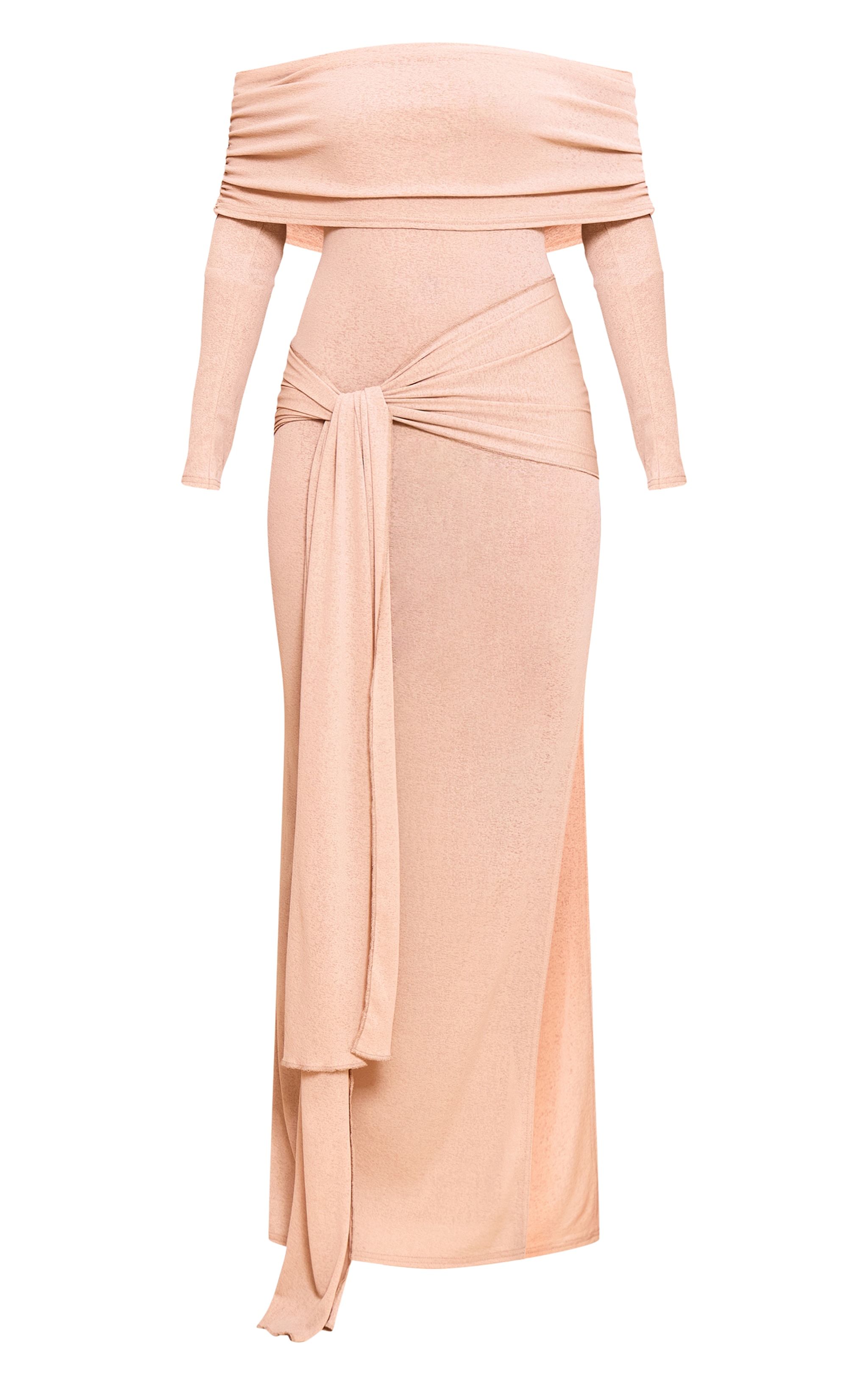 Taupe Onion Skin Bardot Tie Waist Maxi Dress image 5