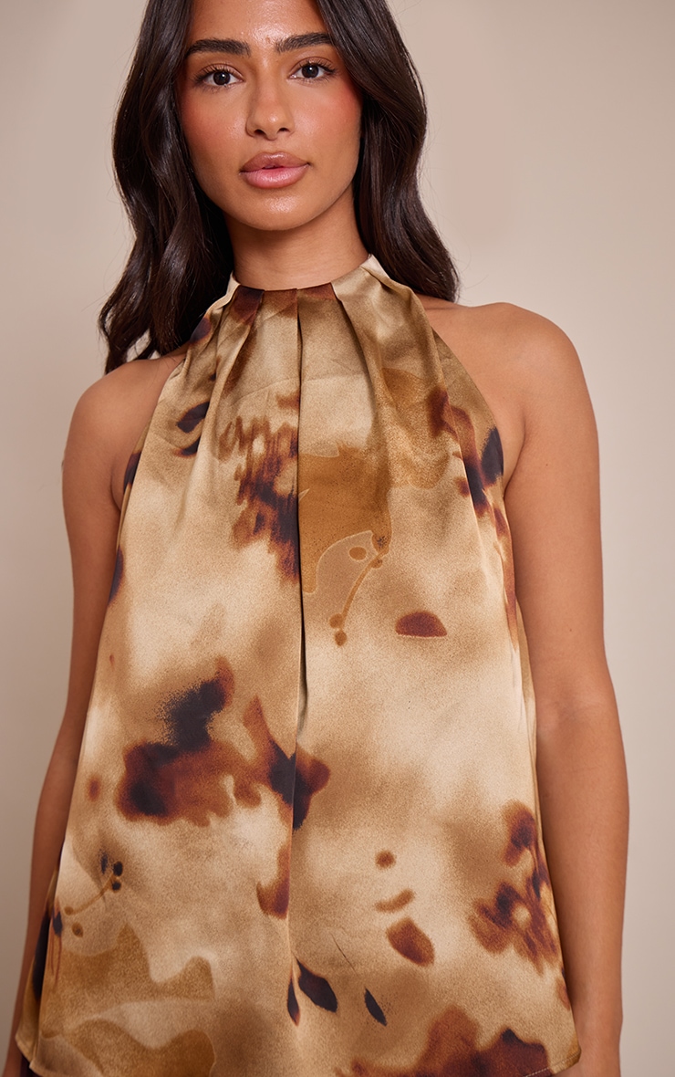 Petite Printed Pleat Detail Tie Back Top image 4