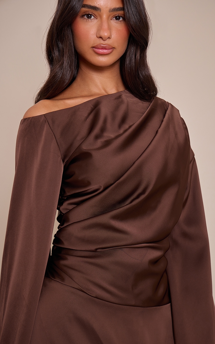 Petite Chocolate Off Shoulder Tailored Woven Mini Dress image 4