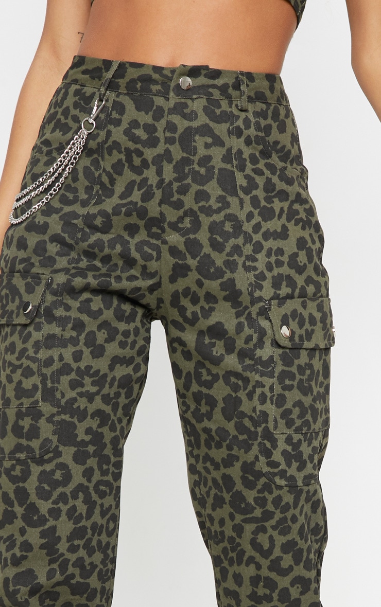 Khaki Leopard Print Trousers image 5