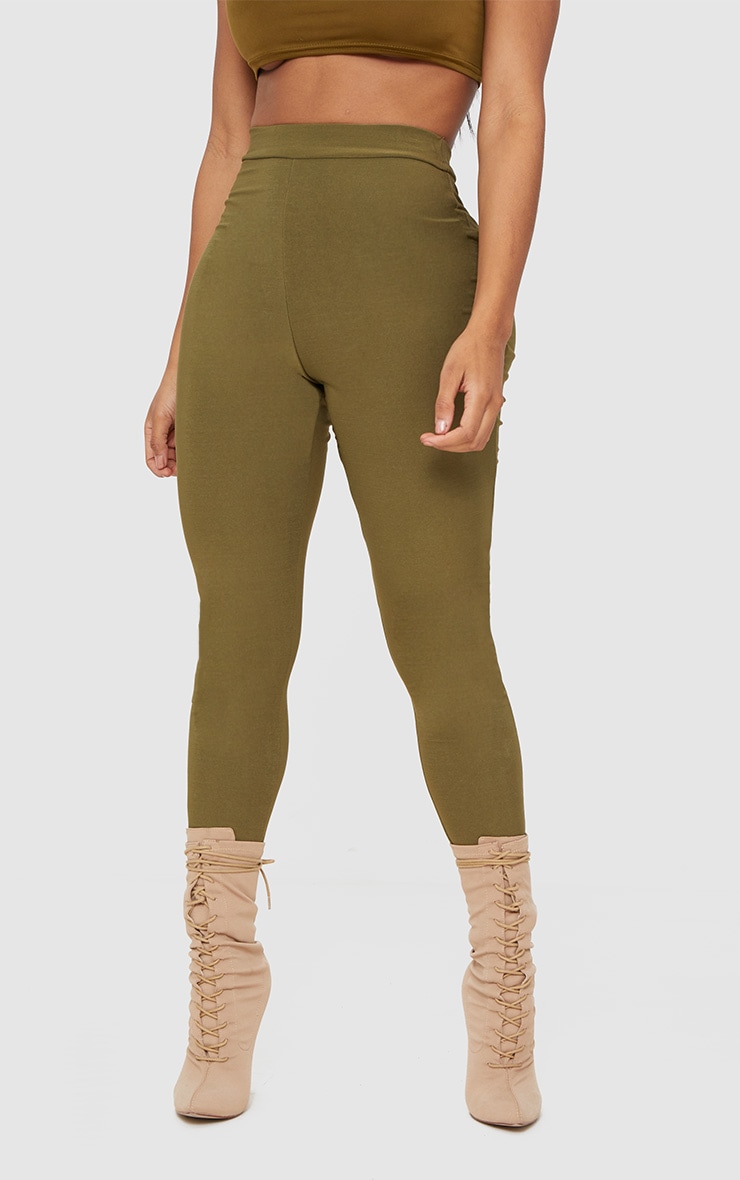 Shape Khaki Slinky Leggings Curve PrettyLittleThing