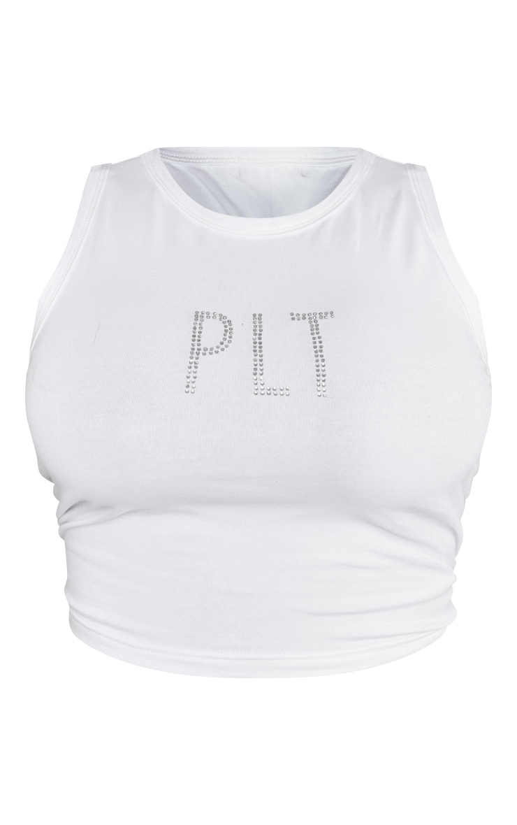 PRETTYLITTLETHING Plus Top en coton blanc à col nageur et strass image 5