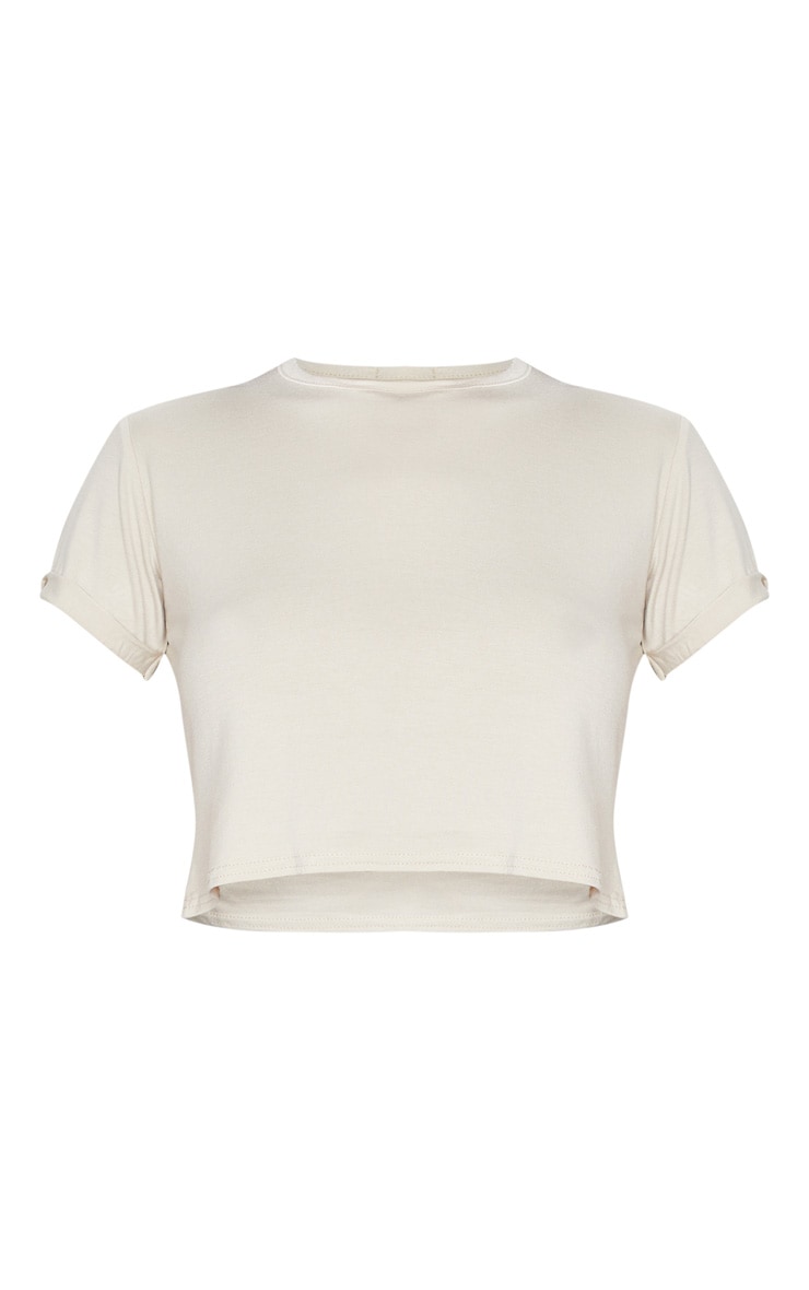 Basic Stone Roll Sleeve Crop T Shirt image 5