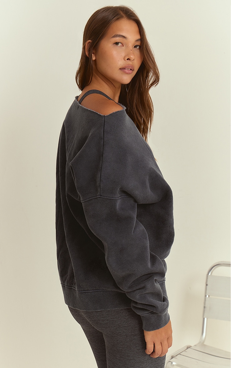 Blue Acid Wash Oversized Off Shoulder Sweatshirt image 2