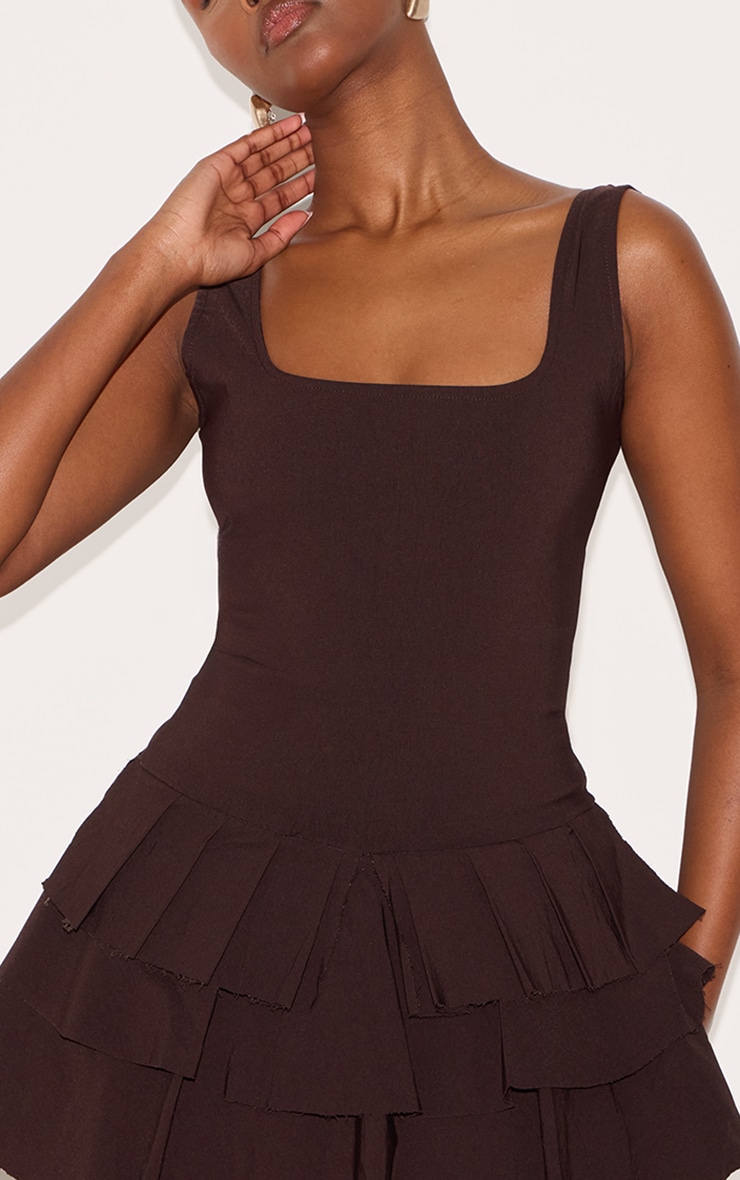 Chocolate Stretch Woven Pleated Skort Romper image 4
