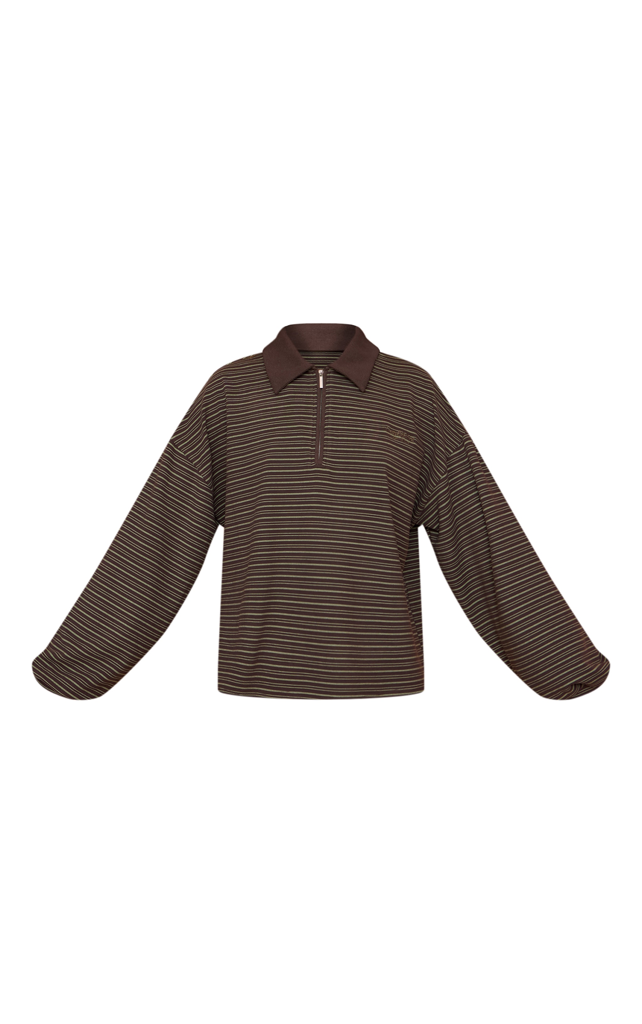 Dark Green Striped Soft Fleece Polo Quarter Zip Sweatshirt image 5