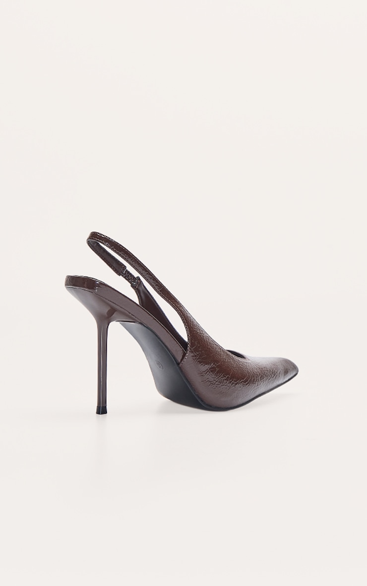 Chocolate Crinkle Heeled Sling Back Court Shoe image 3