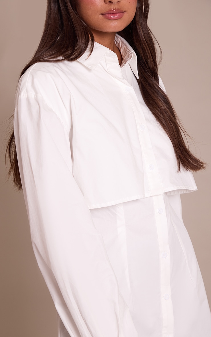 White Overlay Detail Long Sleeve Shirt Dress image 4