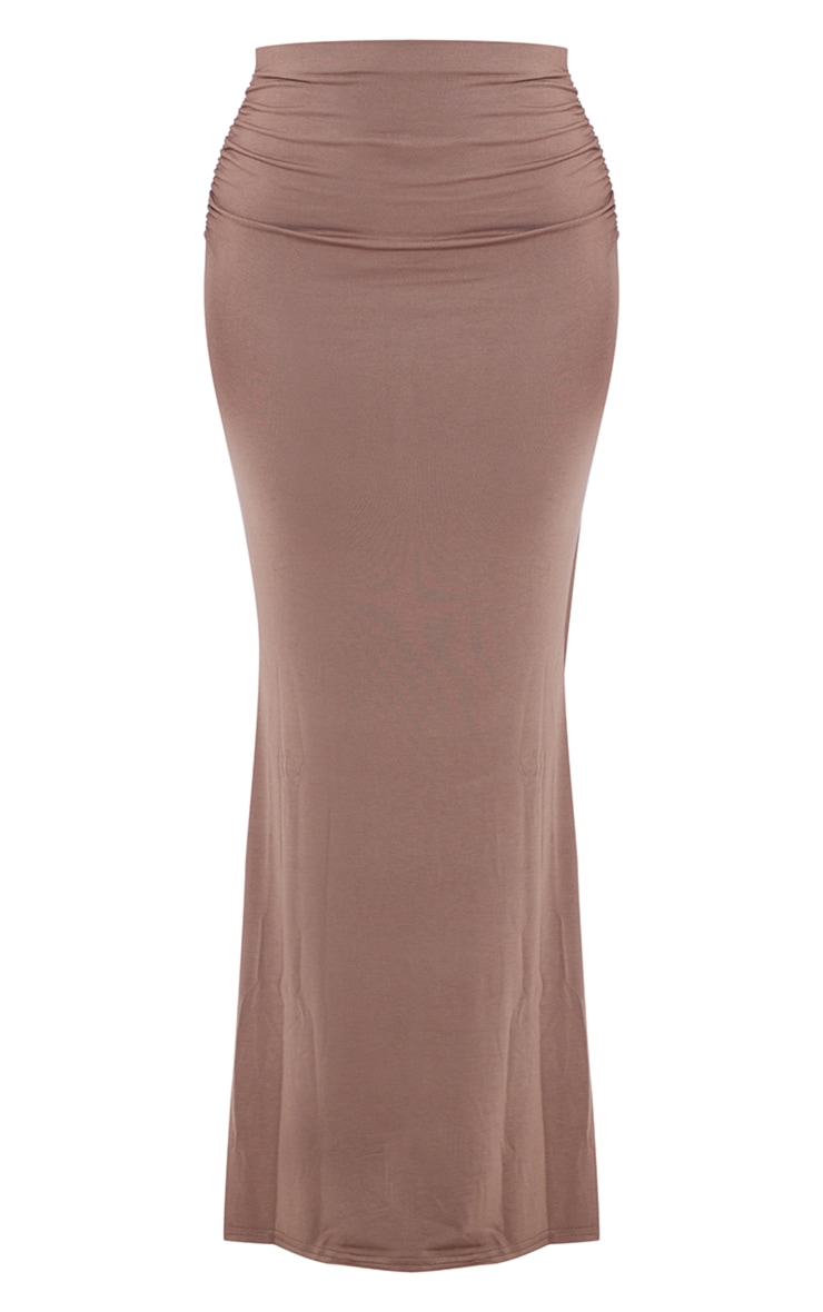 Petite Mocha Ruched Detail Maxi Skirt image 5