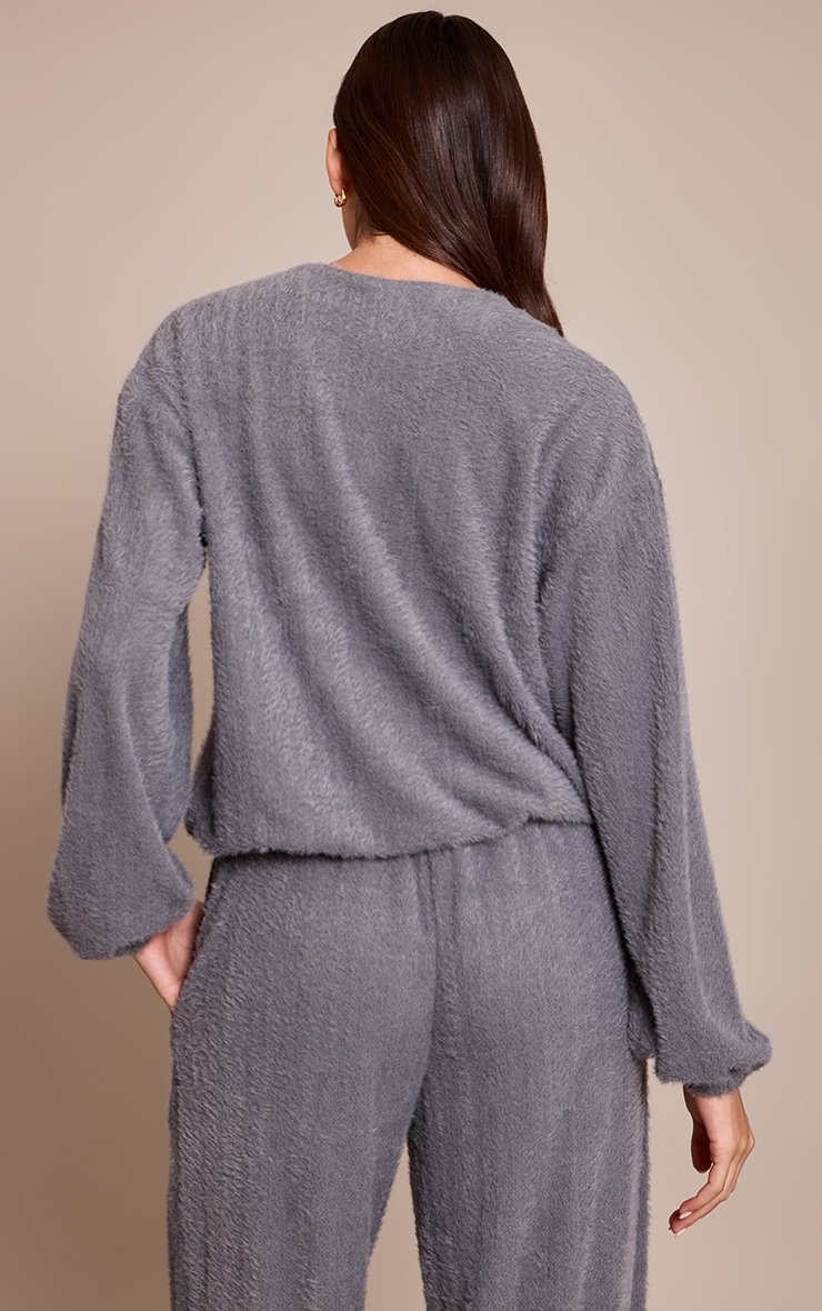 Grey Textured Button Up Long Sleeve Cardigan image 2