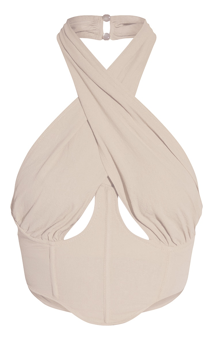 Oatmeal Linen Look Cross Front Corset image 5