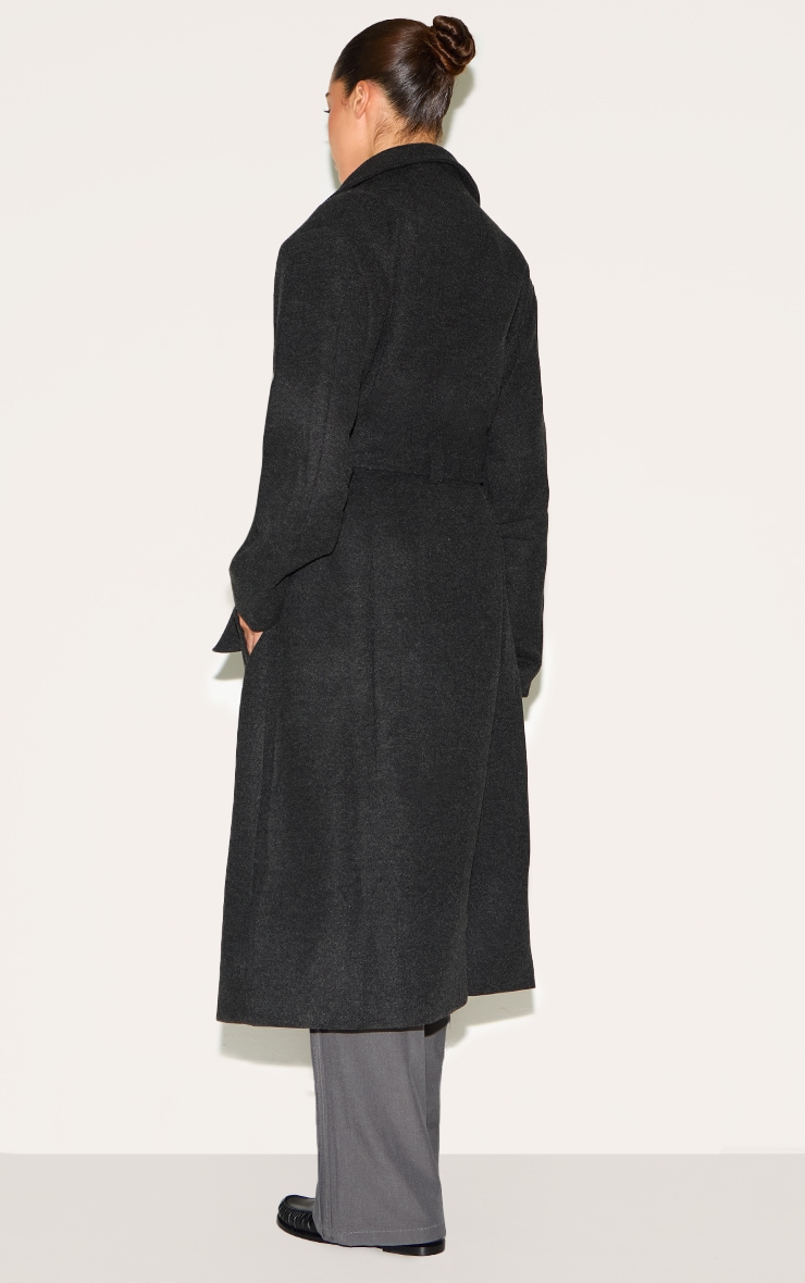 Black Oversized Wool Look Trench Coat image 2