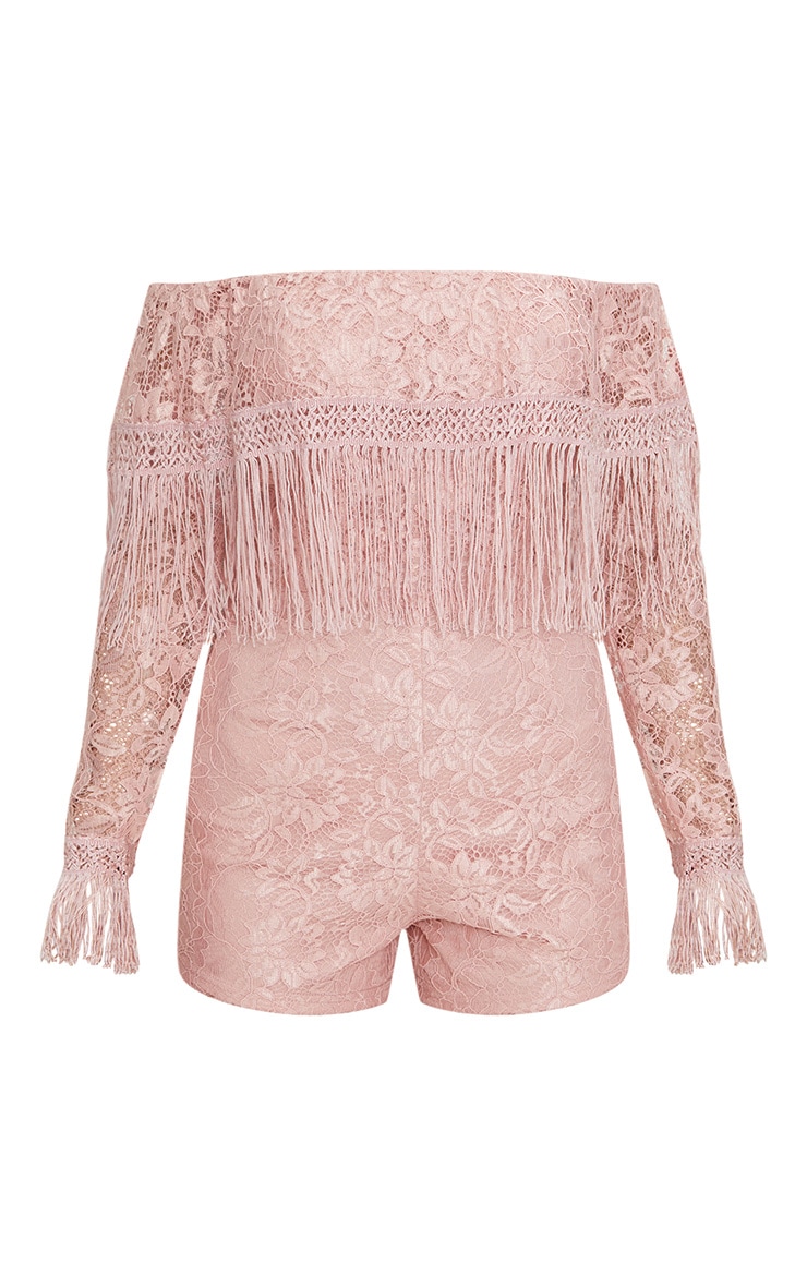 Pink Lace Fringed Bardot Romper image 3