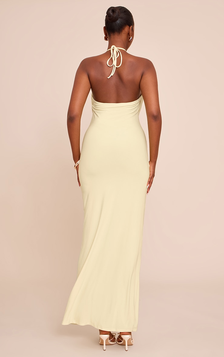 Robe longue moulante jaune citron à dos nu et détail drapé image 2