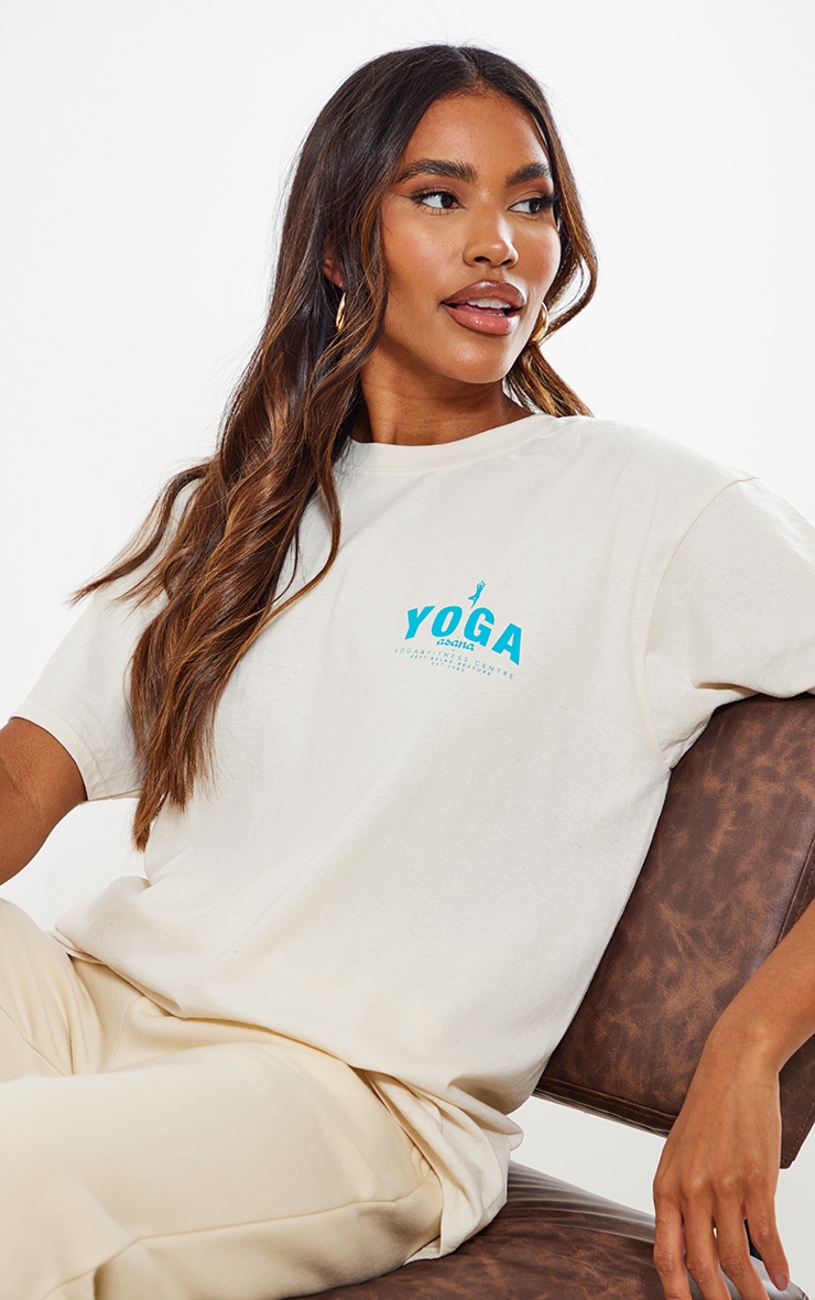 Cream Yoga Small Print T Shirt image 1