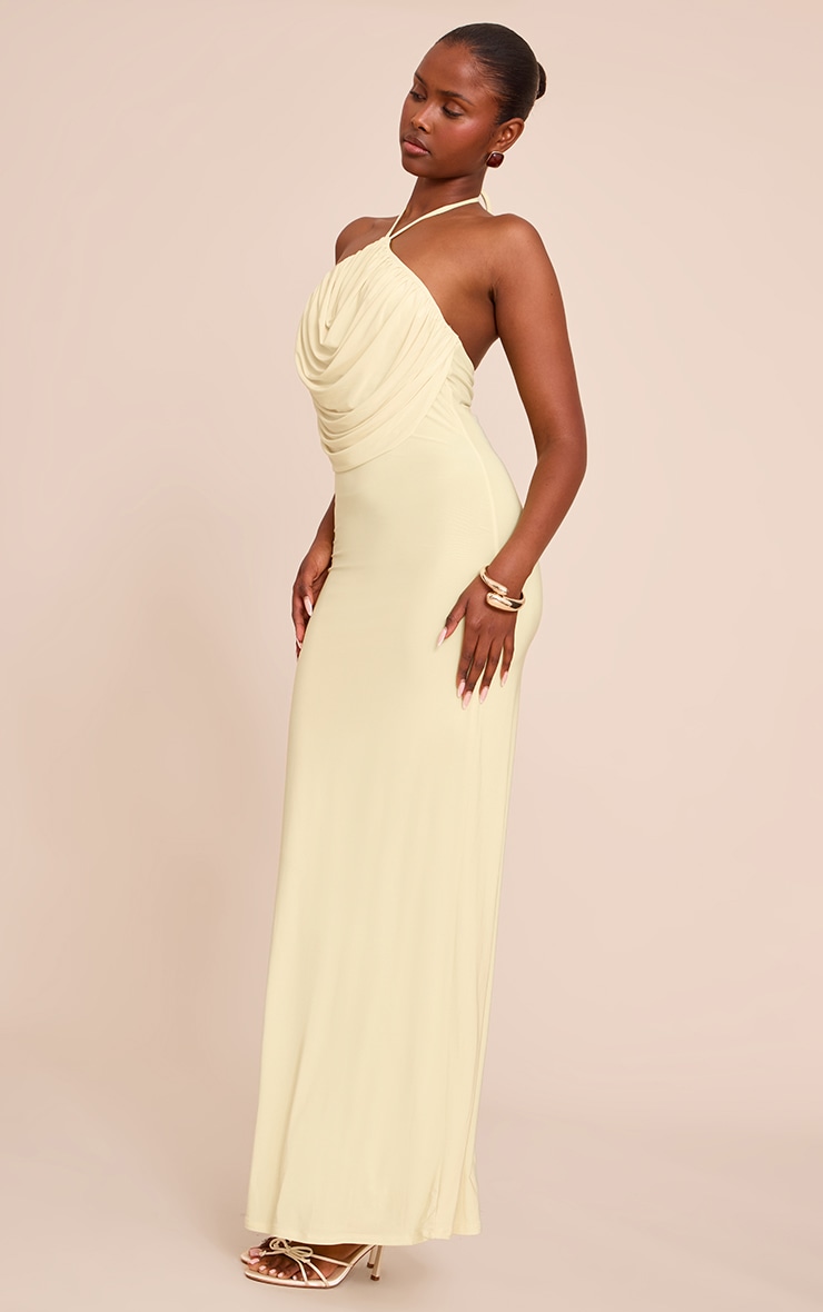 Robe longue moulante jaune citron à dos nu et détail drapé image 3