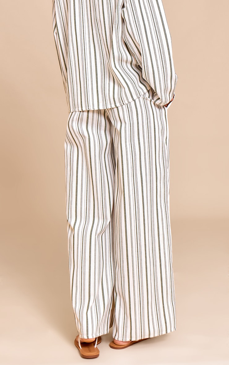 Khaki Striped Mid Rise Wide Leg Pants image 3
