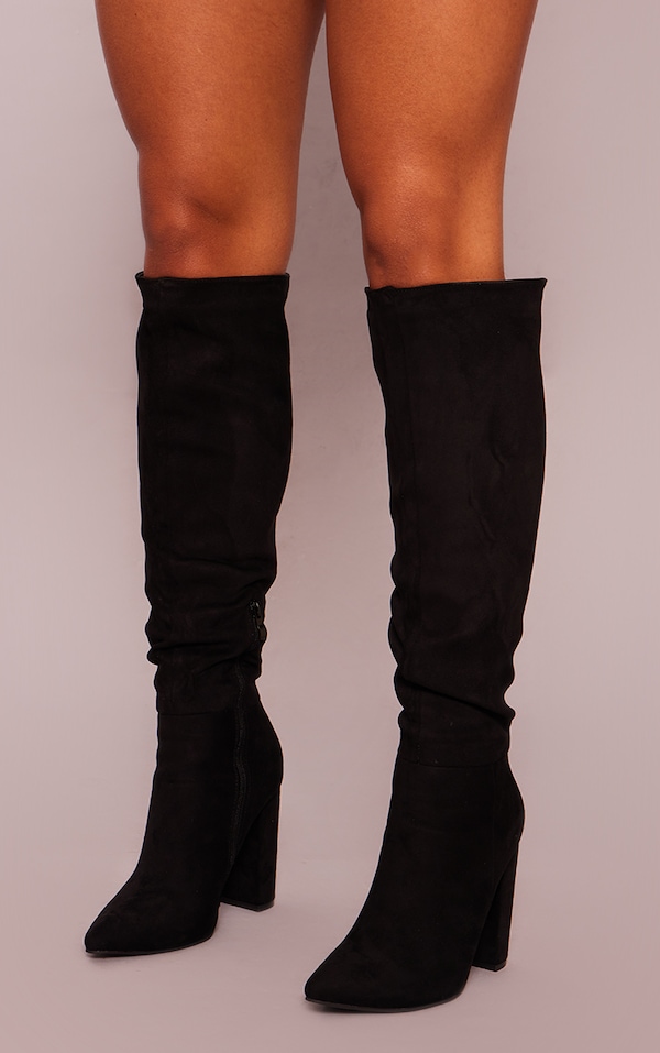 suede knee high boots block heel
