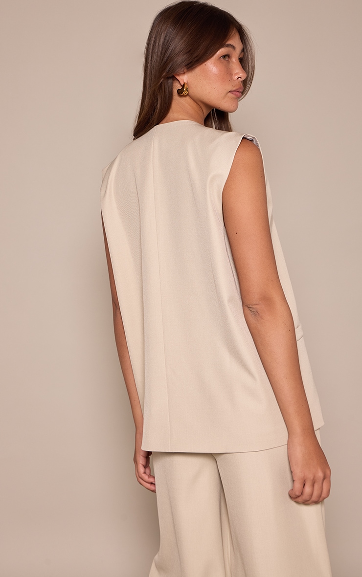  Almond Woven Collarless Oversized Shoulder Pad Vest image 2