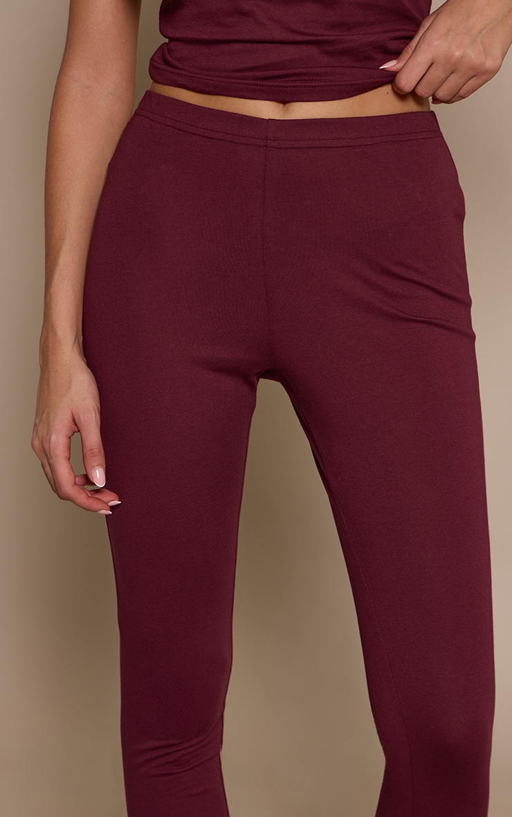 Burgundy High Waist Cotton Leggings  image 4