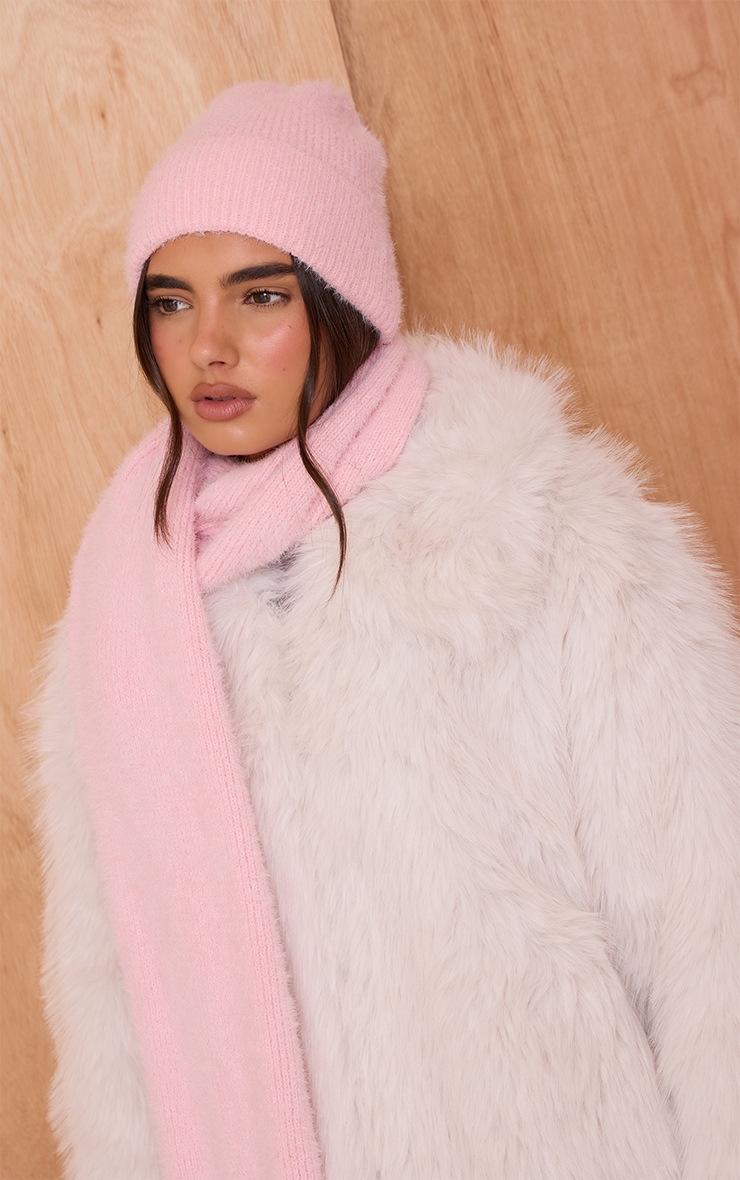 Baby Pink Eyelash Knit Fold Over Beanie image 1