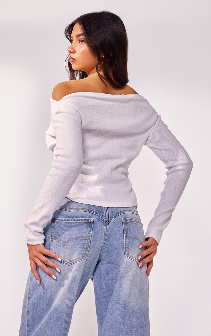 White Brushed Rib Bardot Long Sleeved Top PrettyLittleThing USA