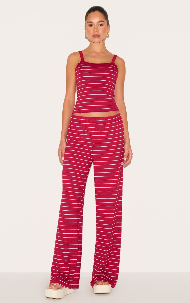 Red Striped Wide Leg Pants image 1