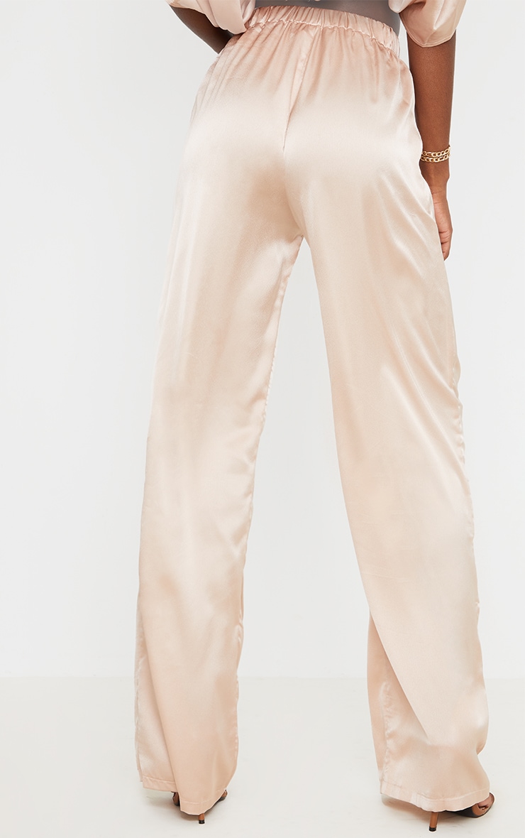 Tall Champagne Satin High Waisted Ruched Wide Leg Pants image 3