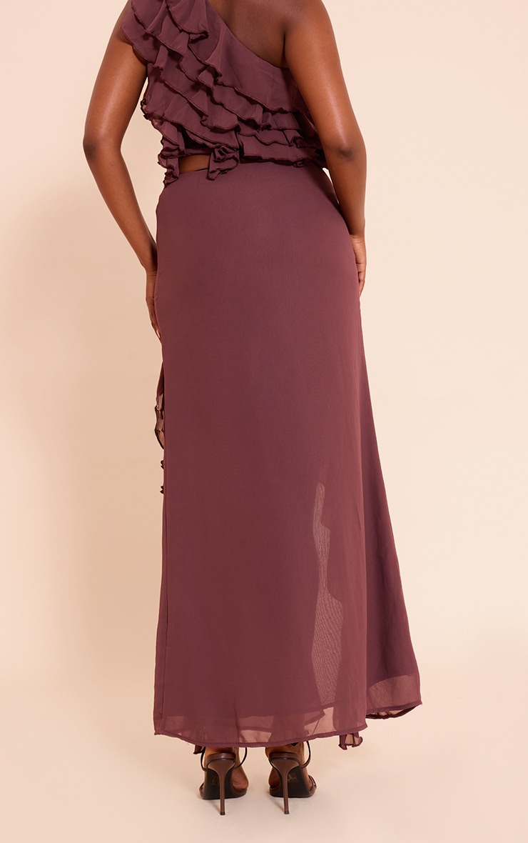 Plum Chiffon Frill Split Maxi Skirt image 3