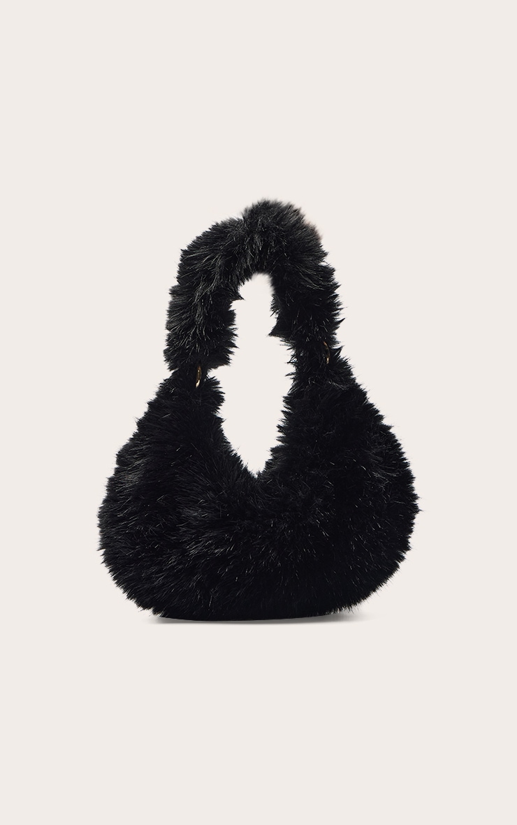 Black Faux Fur Zipped Shoulder Bag image 2