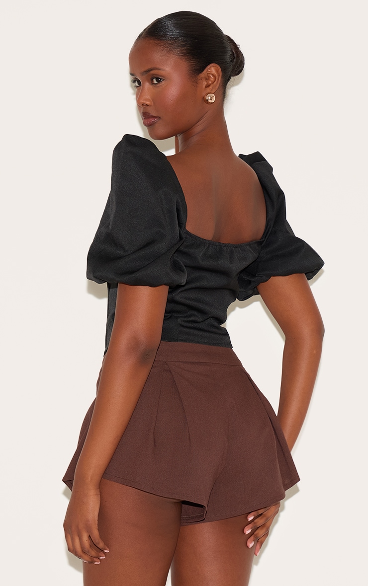 Black Puff Sleeve Woven Corset image 2