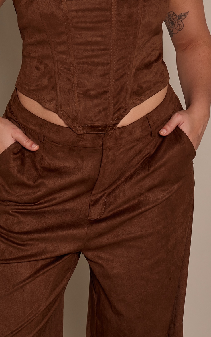 Plus Brown Faux Suede Tailored Trousers image 4