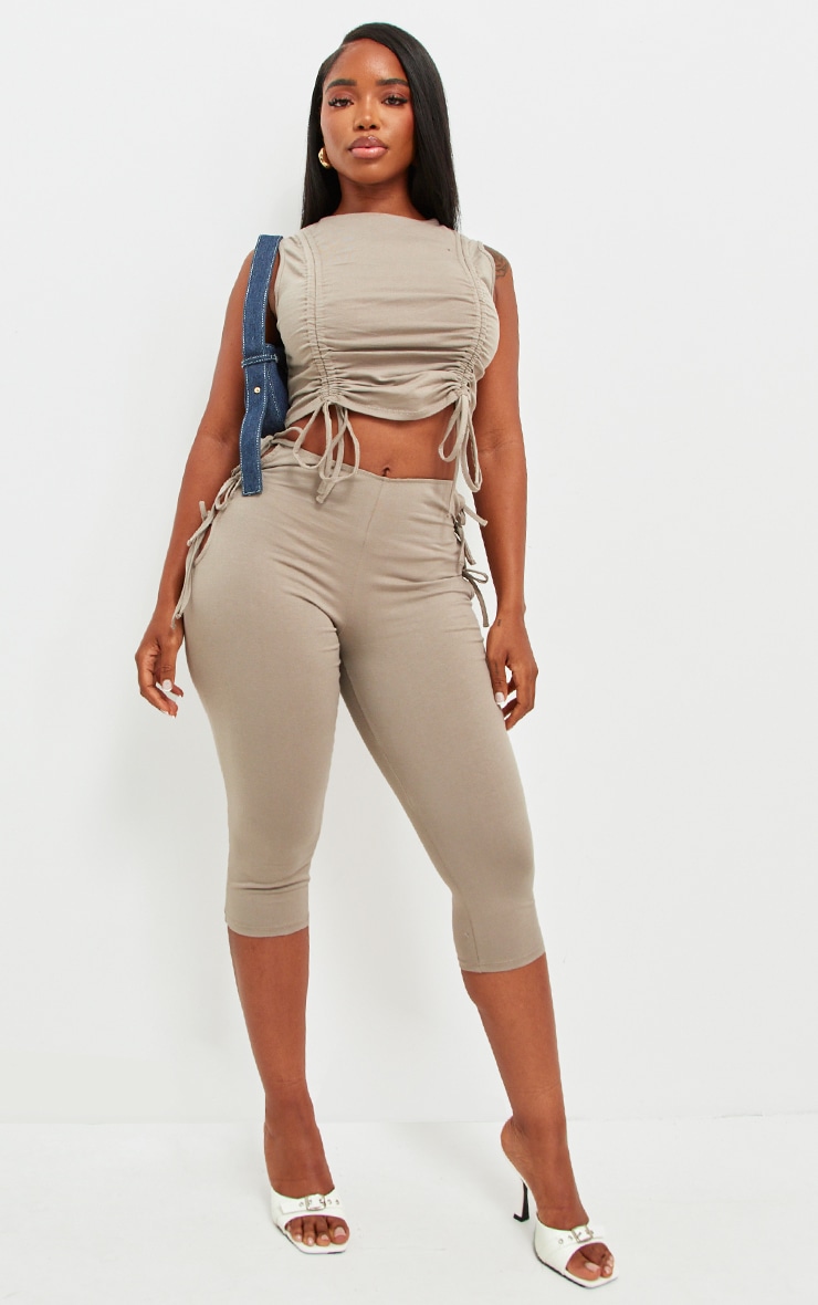 Shape Taupe Cotton Ruched Racer Longline Top image 3