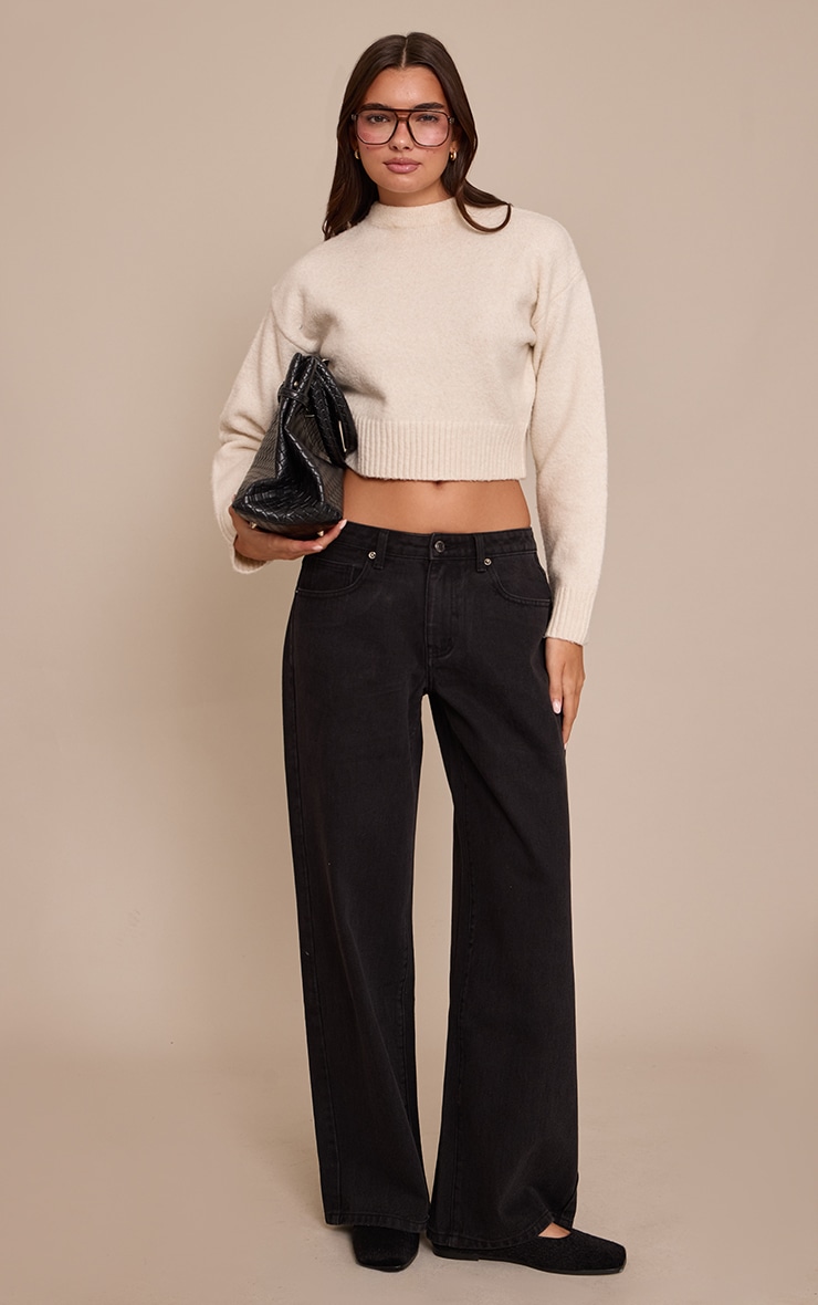 Black Low Rise Wide Leg Jeans image 1