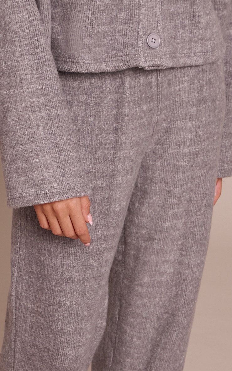 Charcoal Grey Soft Brushed Chunky Rib Wide Leg Pant image 4
