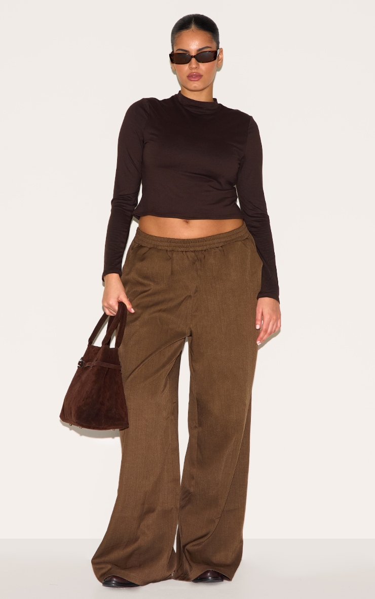 Plus Pantalon large tissé chocolat à taille élastique image 2