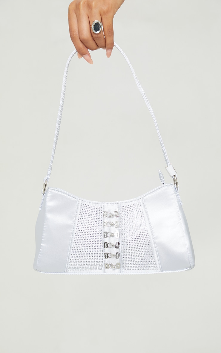 Silver Diamante Buckle Front Shoulder Bag