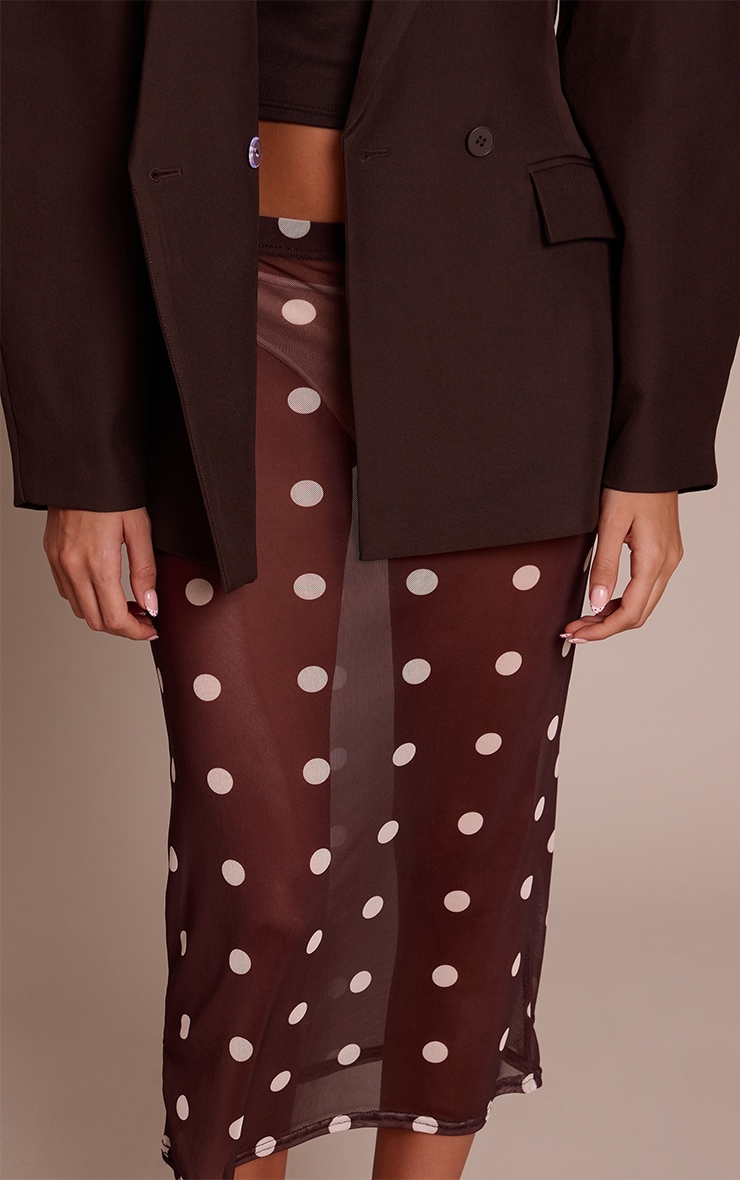 Chocolate Mesh Polka Dot Midi Skirt image 4